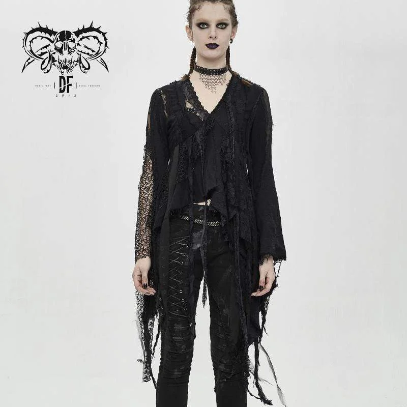 Blowout Deals Women's Gothic V-neck Ripped Spliced Tops