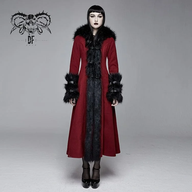 Clearance Items Women's Gothic Winter Warm Overcoats With Detachable Fluffy Accessories