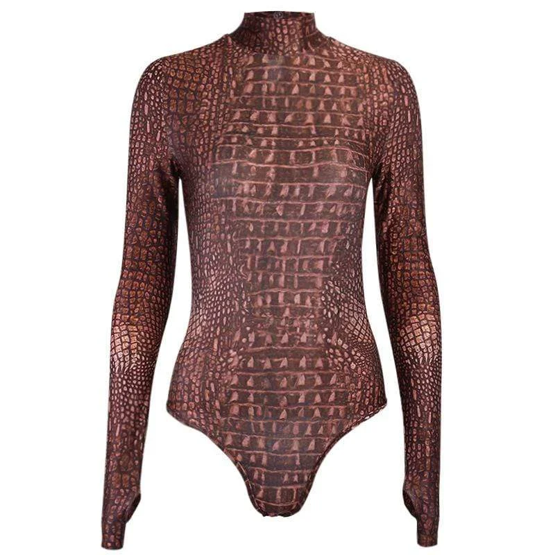 Price Reduction Women's High Neck Long Sleeved Snakeskin Rompers
