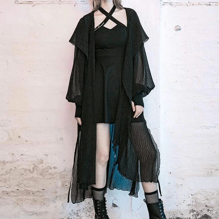 Special Discount Women's Hooded Bubble Sleeved Sheer Long Cloaks With Scarve