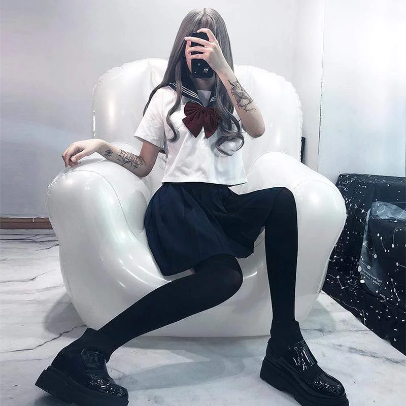 Hurry In Women's Lolita Bowknot White Sailor Suits