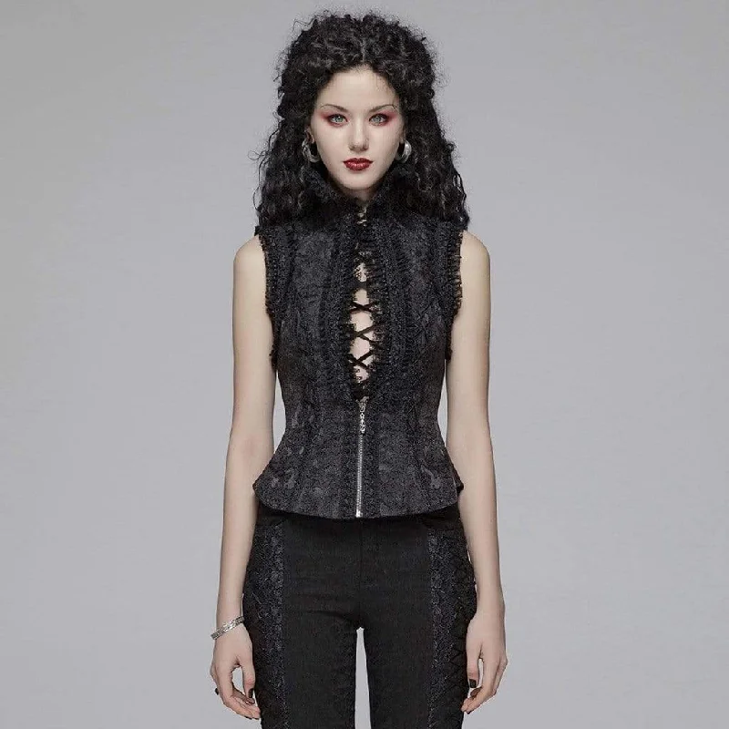 New Deals Women's Lolita Lacing Floral Mesh Waistcoat