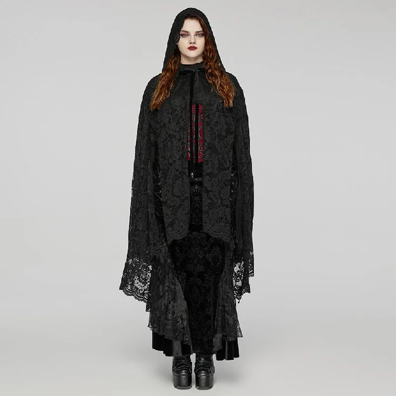 Unmissable Offer Women's Plus Size Gothic Irregular Split Lace Cape with Hood