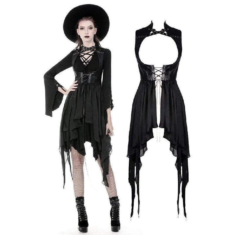 Price Fest Women's Punk Chiffon Sleeveless Hollowed Chest Irregular Hem Jackets
