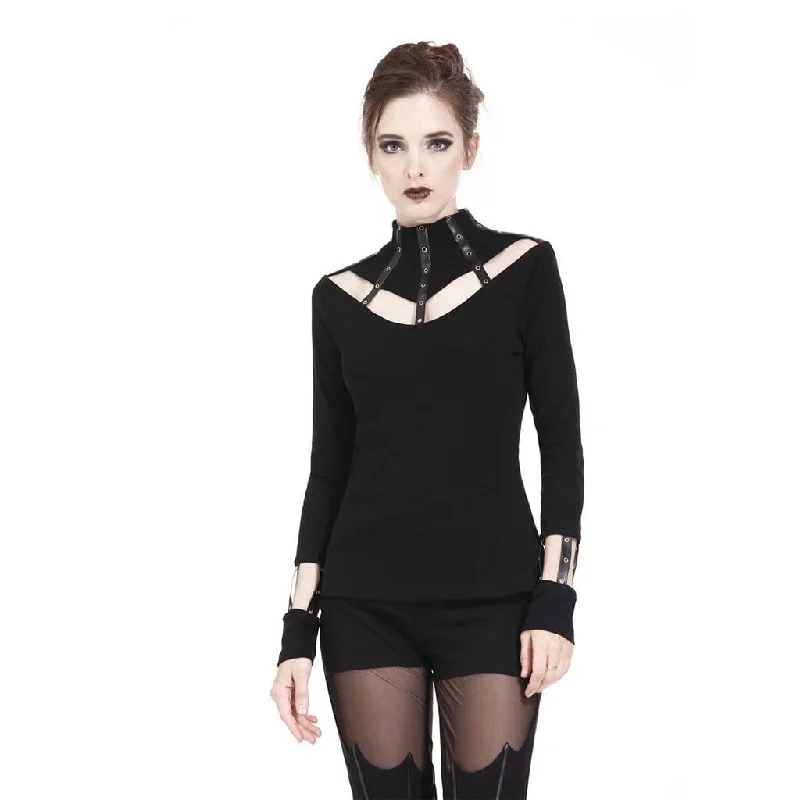 Markdown Madness Women's Punk High Neck Cutout Long Sleeved T-shirt With Straps