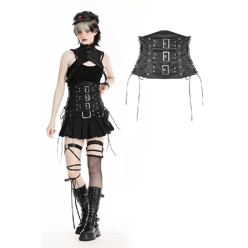 Act Now Women's Punk Lace-up Faux Leather Underbust Corset