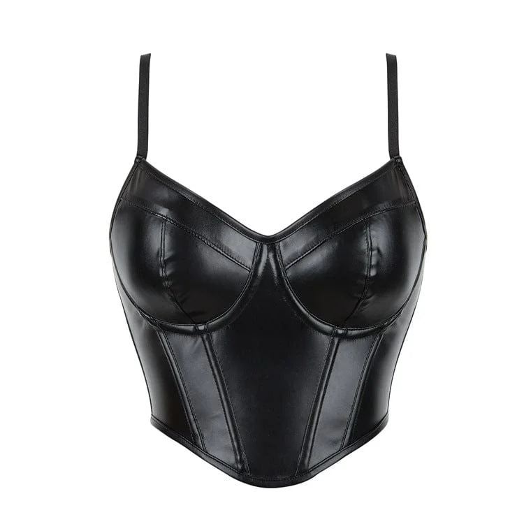 Markdowns Women's Punk Plunging Faux Leather Bustier