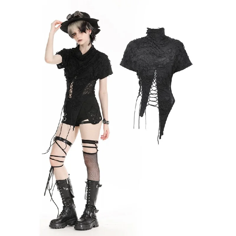 Crazy Savings Women's Punk Ripped Lace-up Crop Top