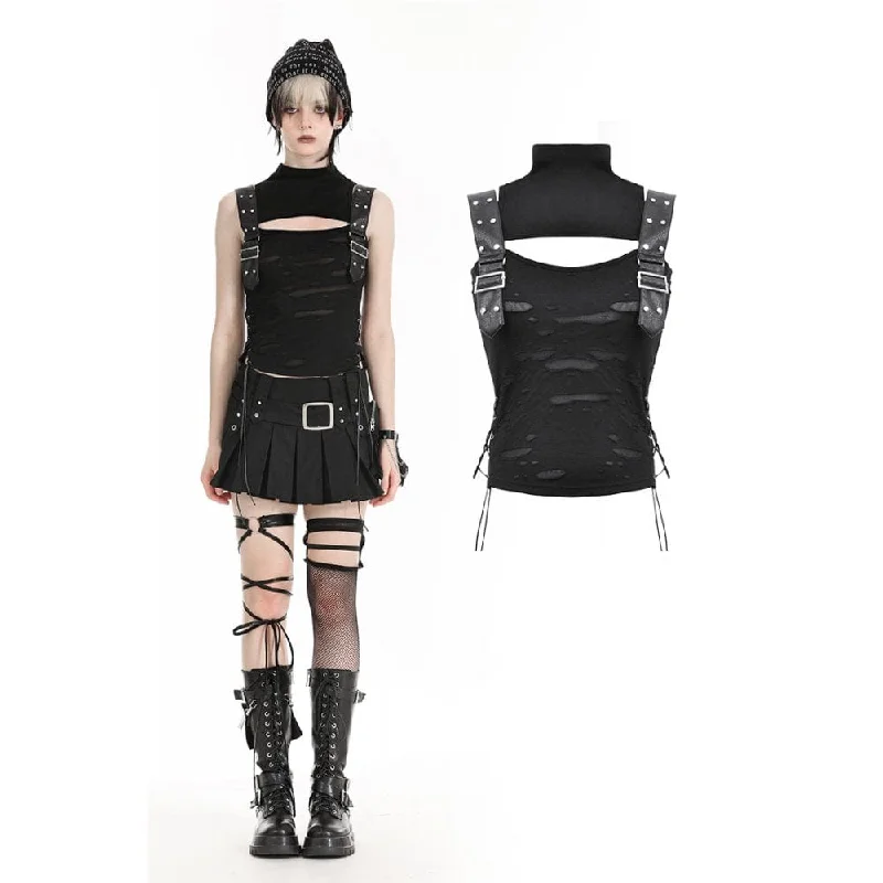Don't Miss Women's Punk Stand Collar Ripped Vest