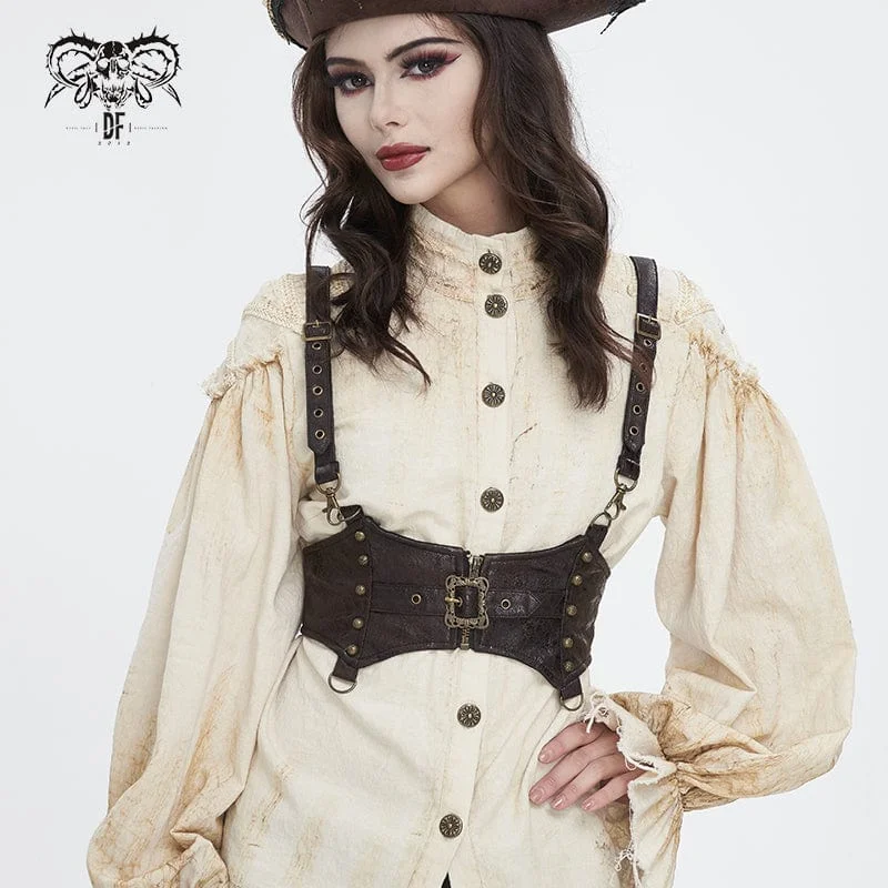 Today’s Deal Women's Steampunk Buckle Faux Leather Underbust Corset