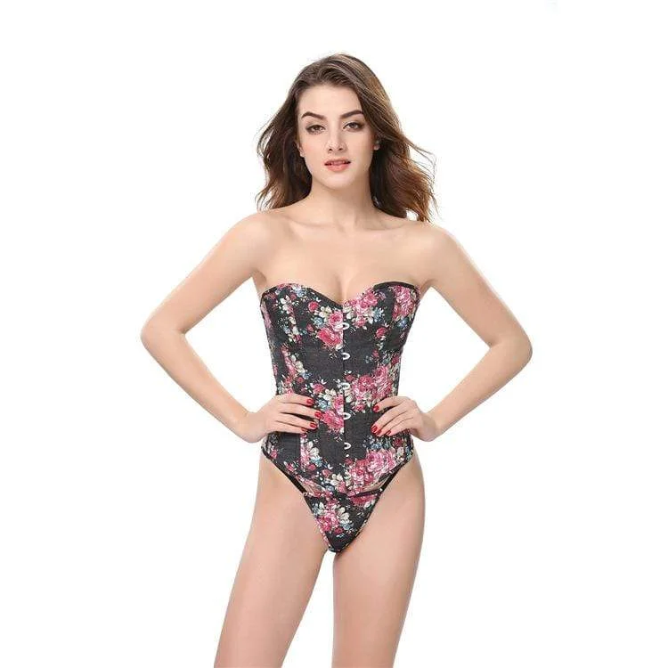Super Sale Women's Vintage Floral Overbust Corsets With T-back