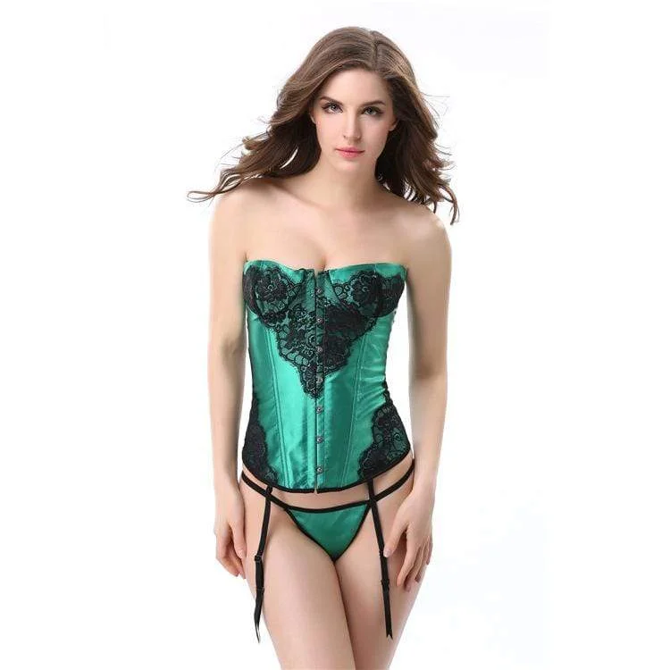 Markdown Madness Women's Vintage Lace Floral Satin Overbust Corsets