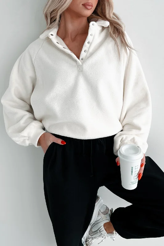Online Only Working Remotely Fleece Pullover Top (Cream)