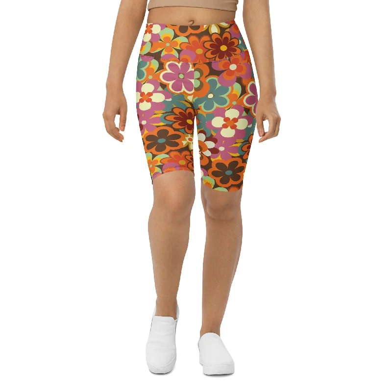 70s Flower Pattern Biker Shorts