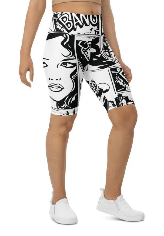 Low Prices Black & White Comic Book Biker Shorts
