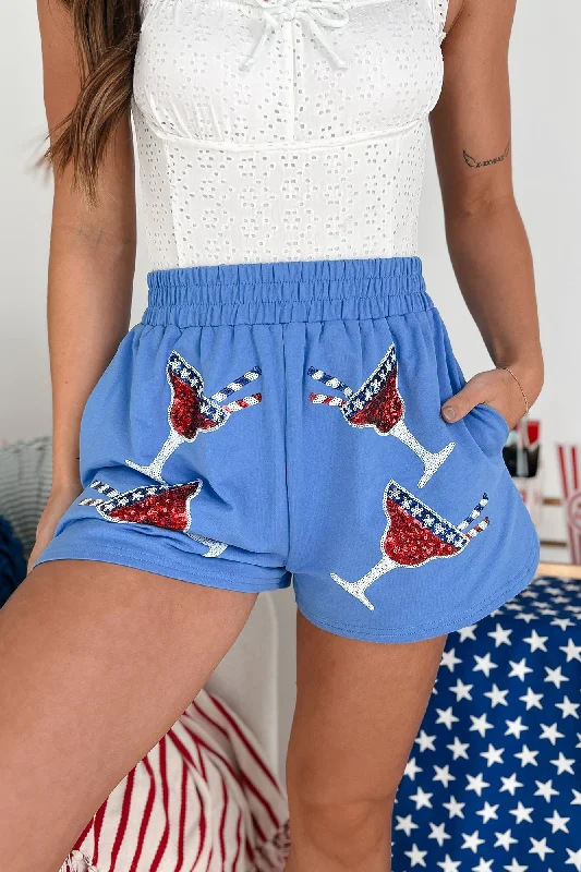 Super Sale Boozy Fourth Sequin Cocktail Shorts (Blue)
