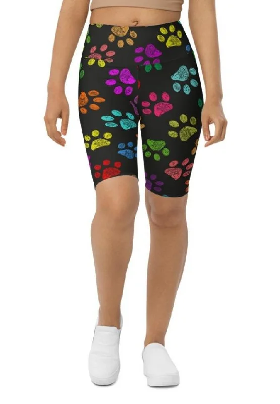 Colorful Paw Pattern Biker Shorts