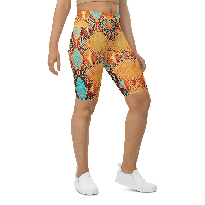 Limited Time Discount Colorful Snake Pattern Biker Shorts
