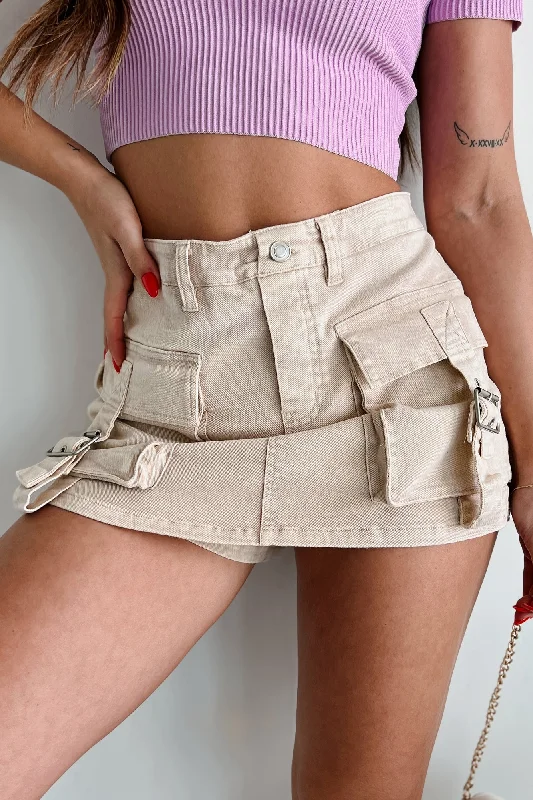 Massive Deals Daily Happenings Washed Cargo Skort (Light Taupe)