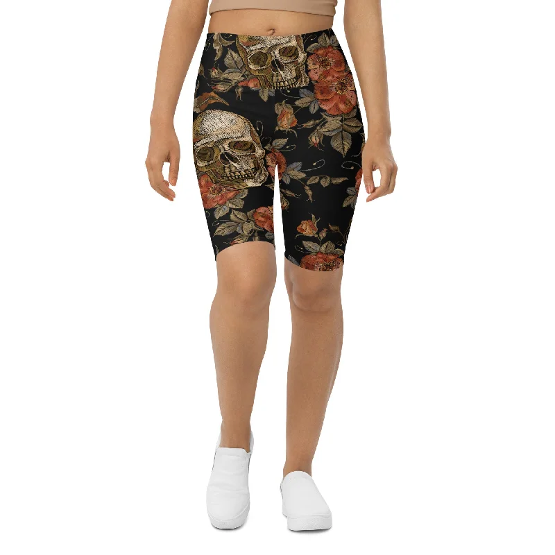 Holiday Sale Embroidery Print Skull Biker Shorts