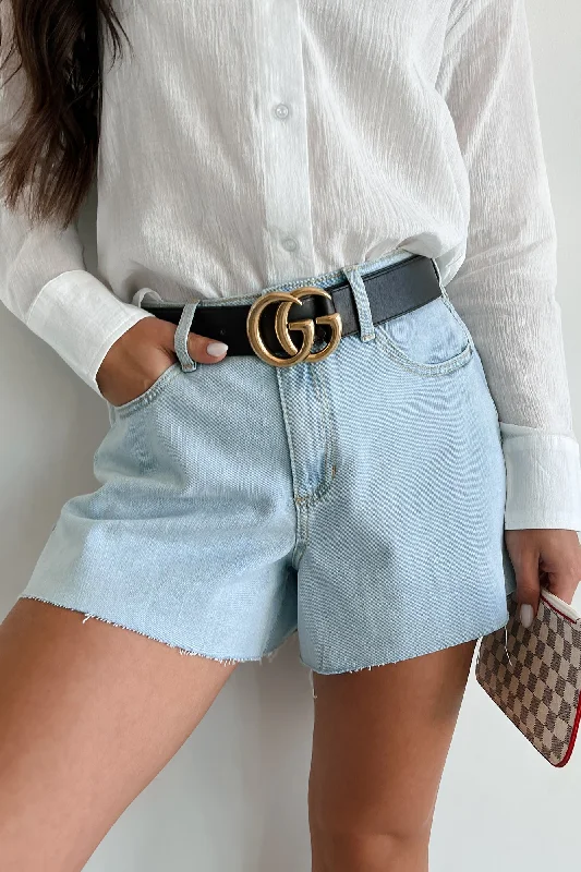 Overstock Evander High Rise Raw Hem Denim Sneak Peek Shorts (Light)