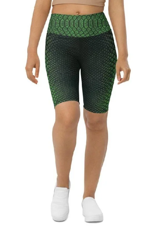 Green Crocodile Pattern Biker Shorts