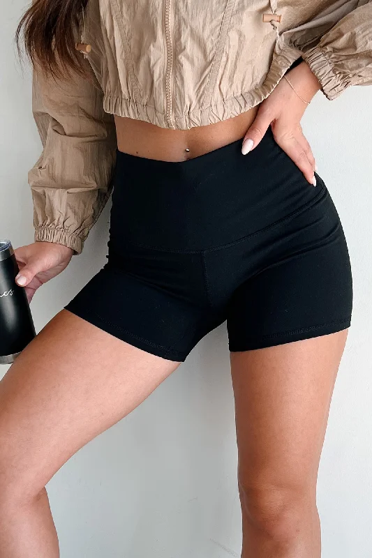 Early Bird Discount Gym Fanatic High Waisted Biker Shorts (Black)