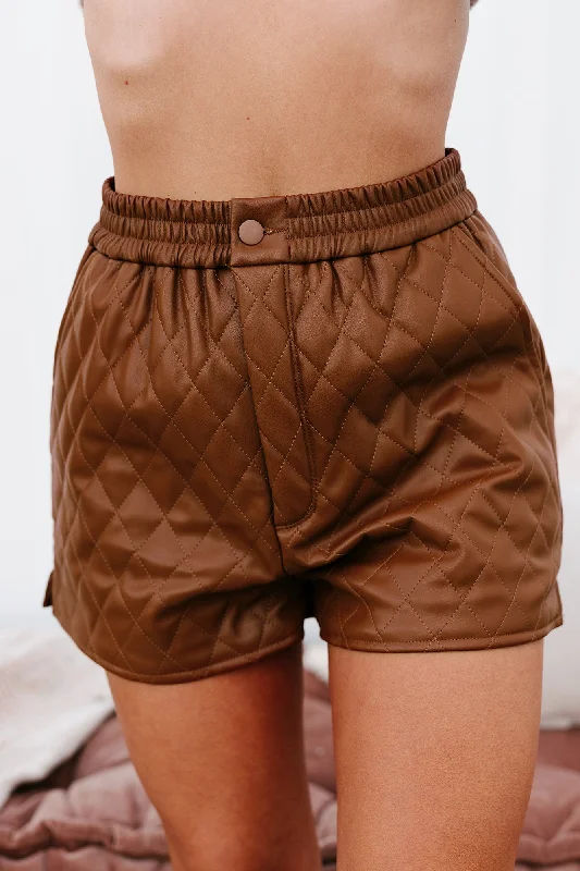 Can't Miss Higher Class Faux Leather Shorts (Caramel Cafe)