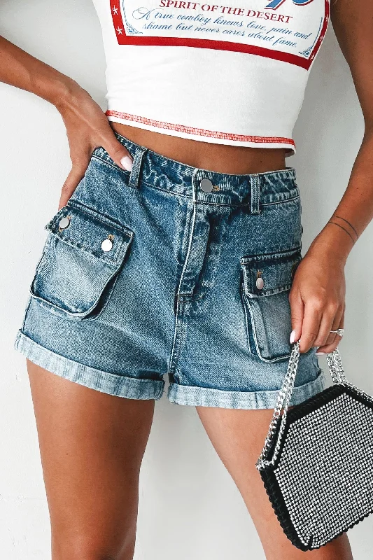Act Now Kade Denim Cargo Shorts (Washed Denim)