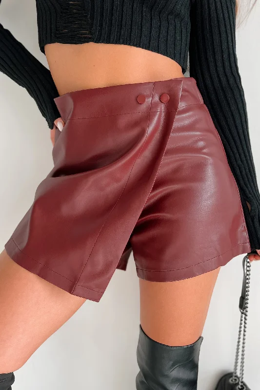 Special Price Love Crazed Faux Leather Wrap Skort (Bordeaux)