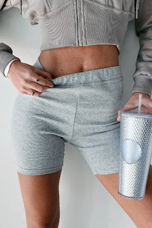 Crazy Deals Minding Mine Mid Rise Ribbed Biker Shorts (Heather Grey)
