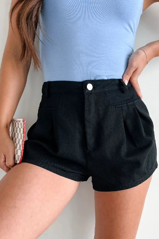 Markdown Madness No One To Blame Pleated Denim Shorts (Black)