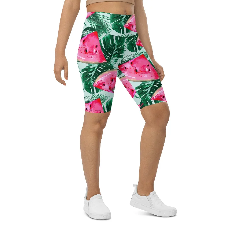 Super Bargain Palm Leaves & Watermelon Biker Shorts