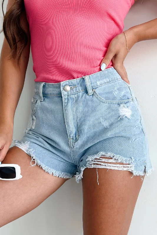 Shop and Save Sorka High Rise Distressed Denim Shorts (Light Denim)