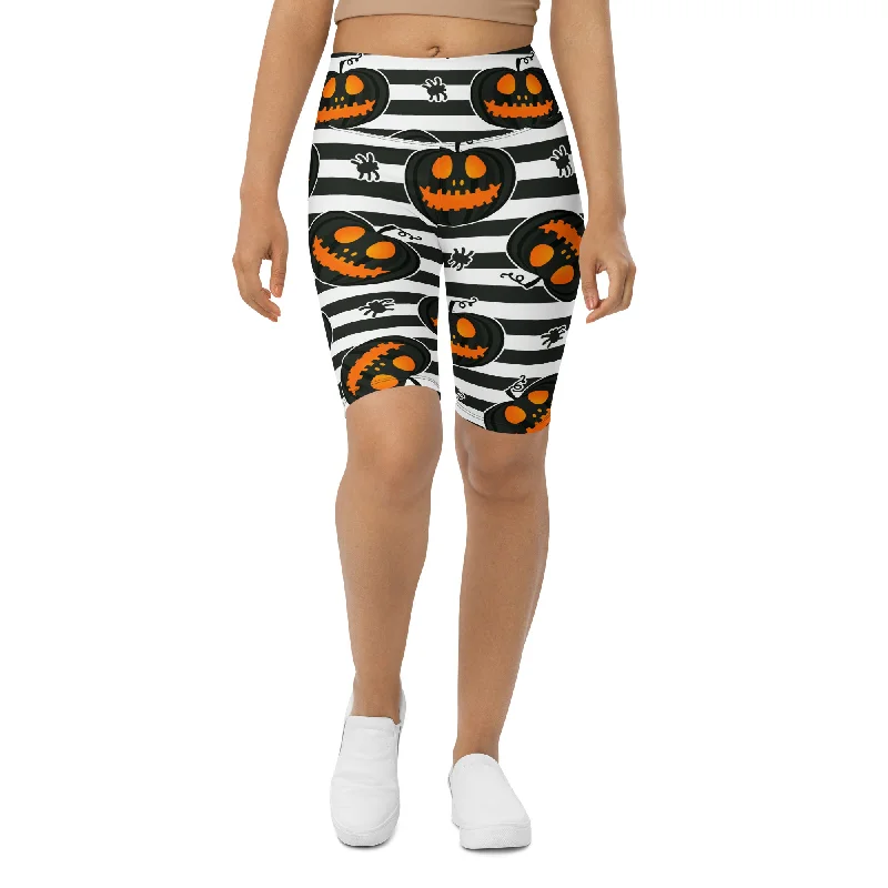 Deal Dash Striped Jack O'lanterns Biker Shorts