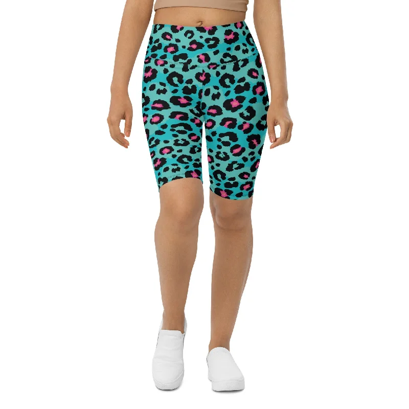 Savings Galore Turquoise Leopard Print Biker Shorts