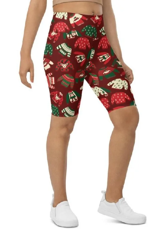 Discount Mania Ugly Christmas Sweater Pattern Biker Shorts