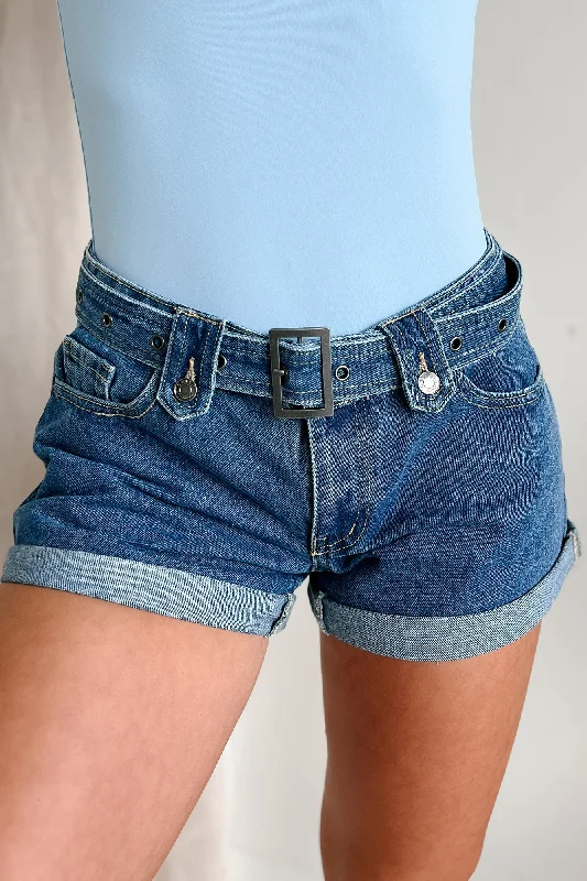 Discount Days Valerie Low Rise Cuff Hem Cello Denim Shorts (Medium Denim)