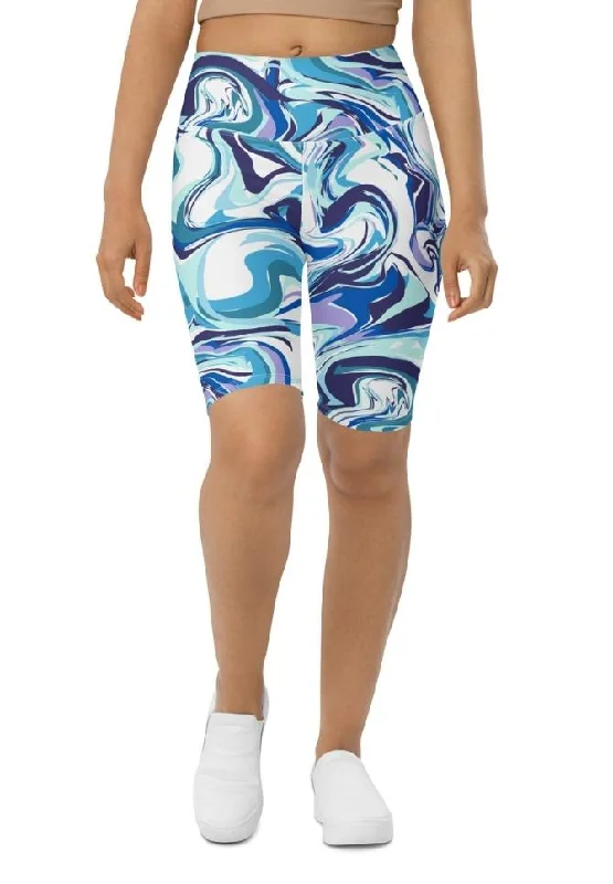 Savings Bonanza Vibrant Blue Marble Biker Shorts
