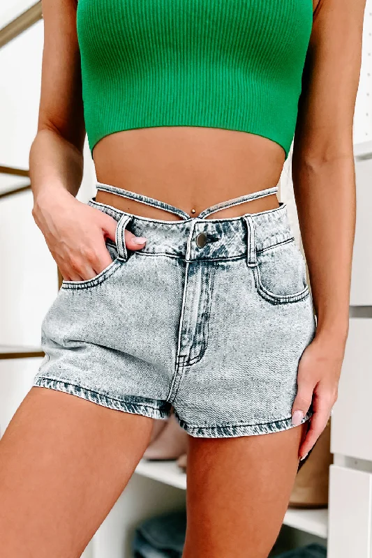 Instant Discount Wrapped Around Me Mid-Rise Tie-Waist Denim Shorts (Medium)
