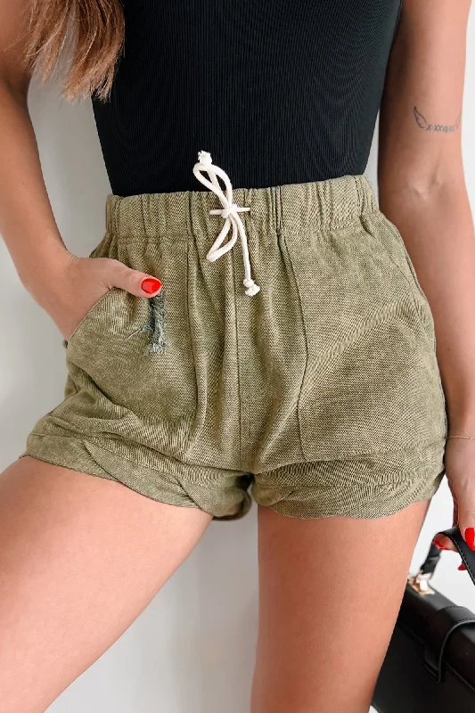 Major Savings Zyair Distressed Twisted Hem Shorts (Olive)